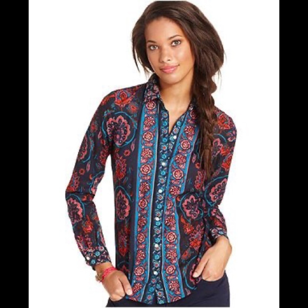 Lucky Brand long sleeve printed blouse size M